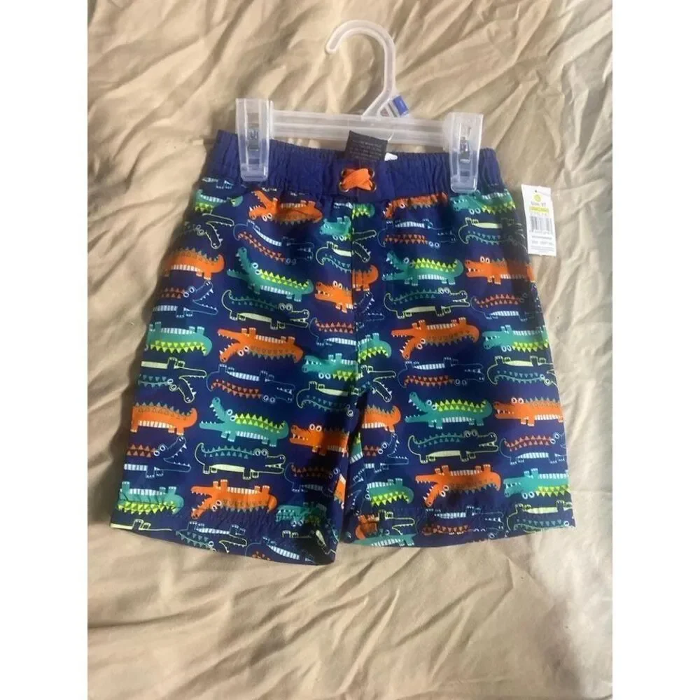 Quad Seven Boys Swim Trunks Navy Alligator Crocodile Print Board Shorts Size‎ 3T